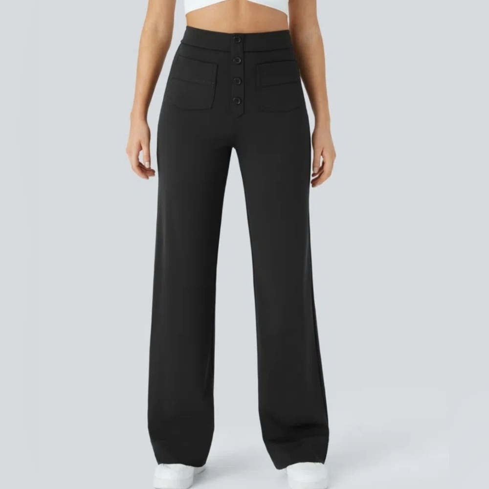 HALARA High Waisted Button Front Wide Leg Pants Black Small Tall EUC